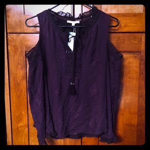 NWT Dori Ruffle Trim Cold Shoulder Top